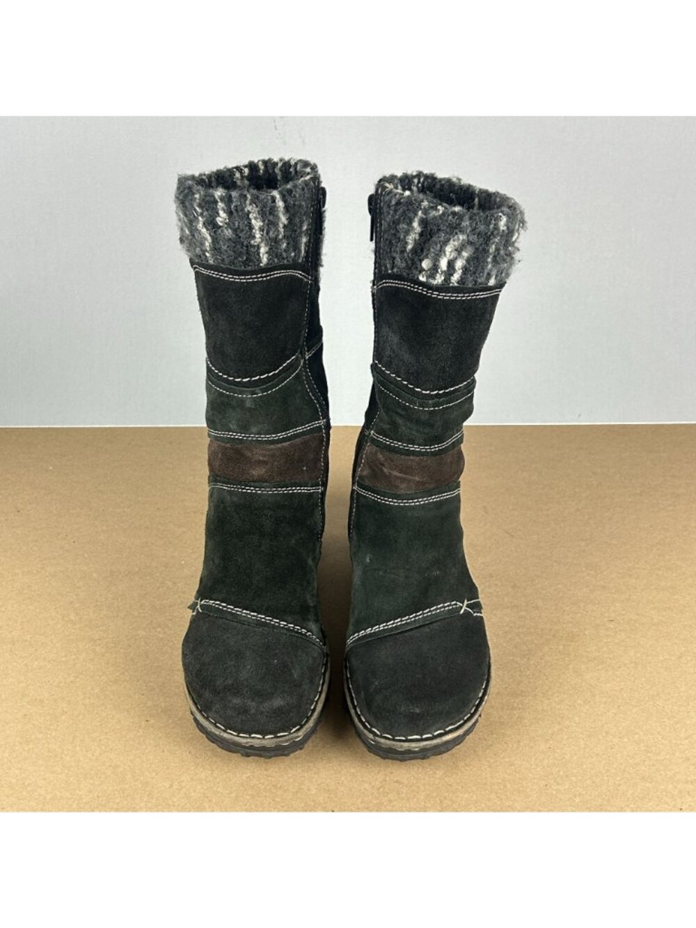 Josef Seibel Suede Patchwork Heeled Boots Womens 8 EU 39 Black Brown Side Zip - Picture 2 of 9